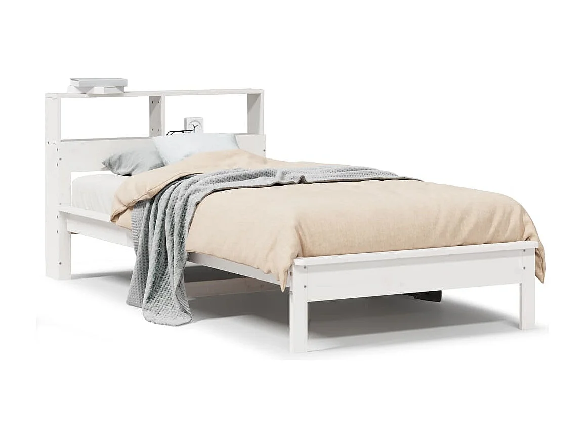 Lit bibliothèque sans matelas blanc 90x200cm bois de pin massif
