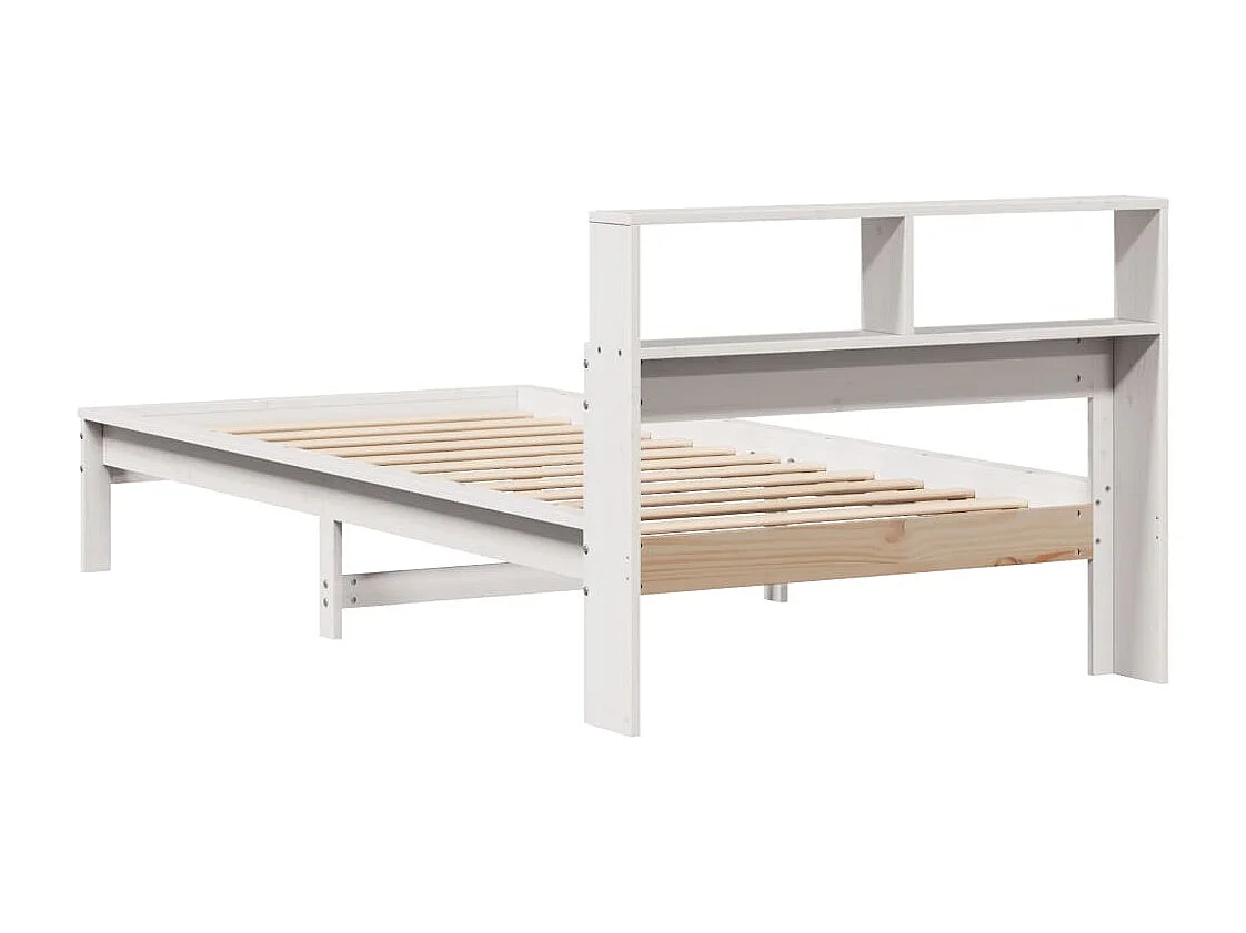 Lit bibliothèque sans matelas blanc 90x200cm bois de pin massif