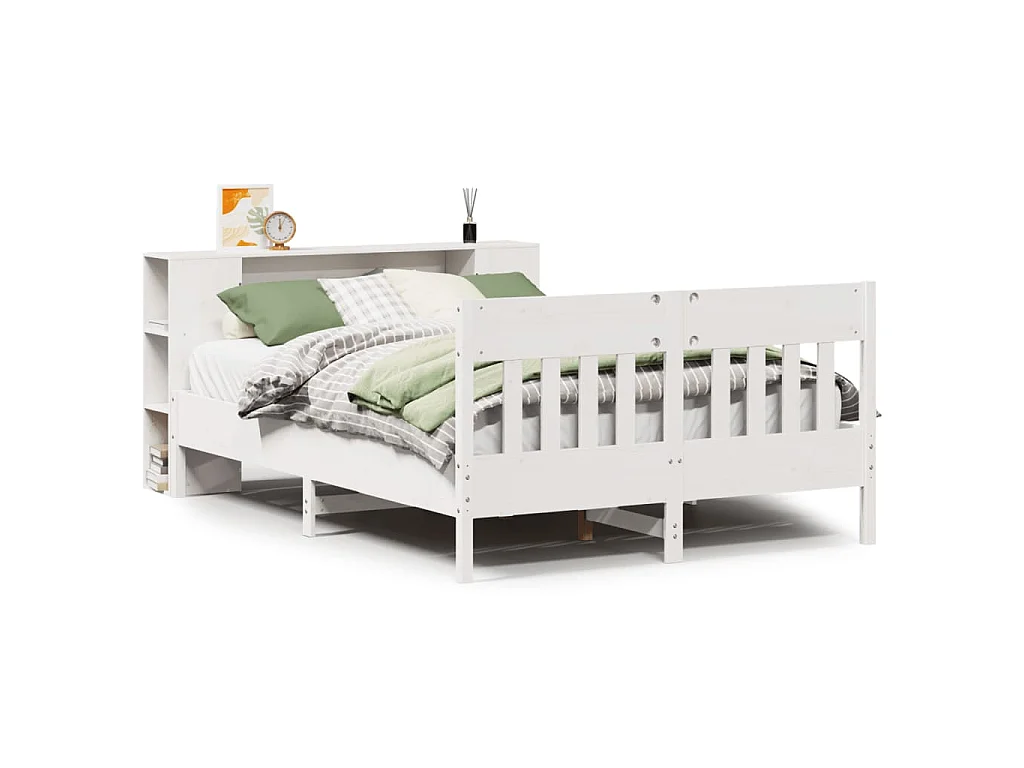 Lit bibliothèque sans matelas blanc 140x190 cm bois pin massif