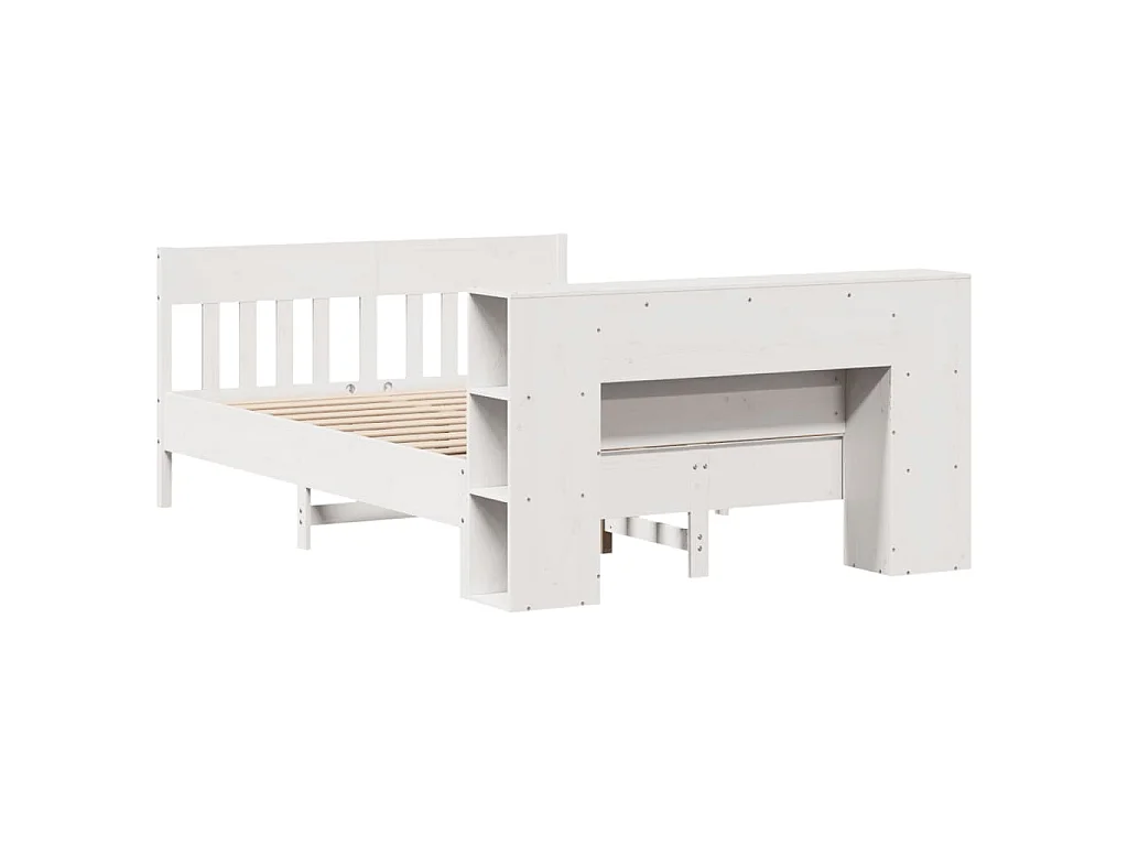 Lit bibliothèque sans matelas blanc 140x190 cm bois pin massif