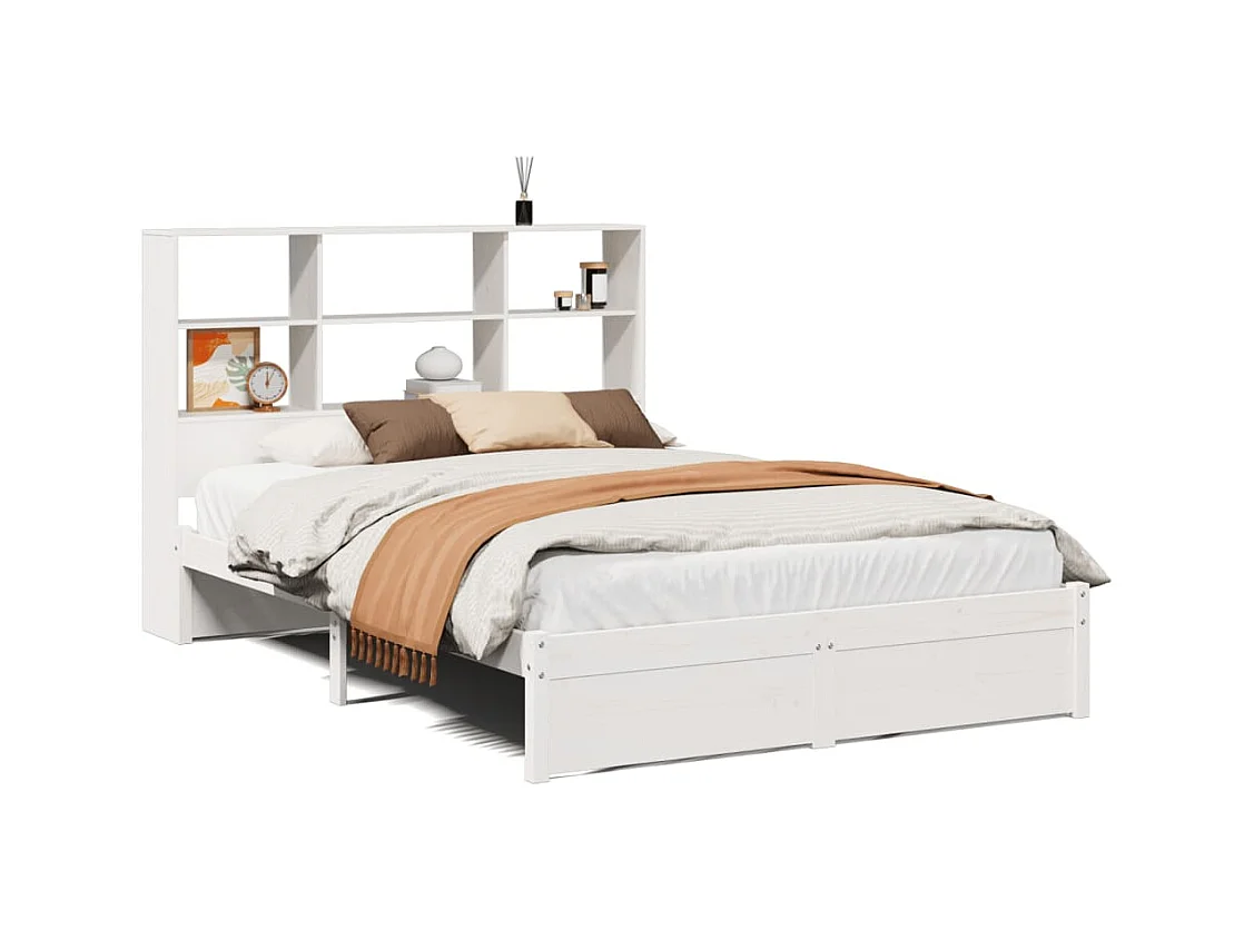 Lit bibliothèque sans matelas blanc 140x200 cm bois pin massif
