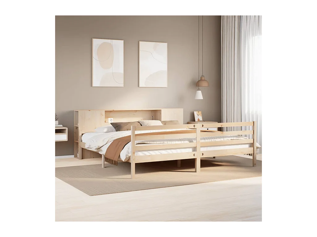 Lit bibliothèque sans matelas 200x200 cm bois massif de pin