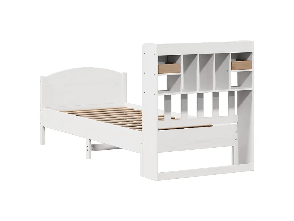 Lit bibliothèque sans matelas blanc 75x190cm bois de pin massif