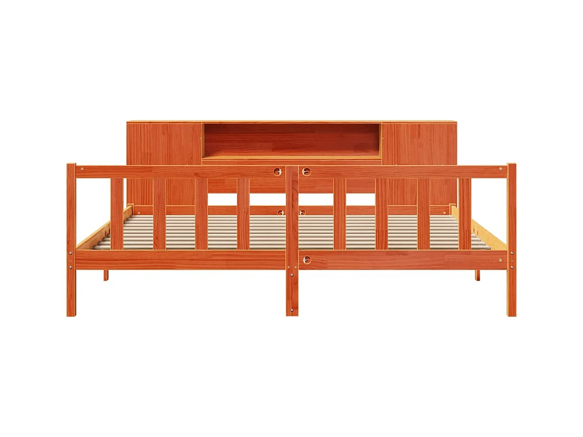 Massivholzbett mit Regal ohne Matratze Wachsbraun 180x200 cm