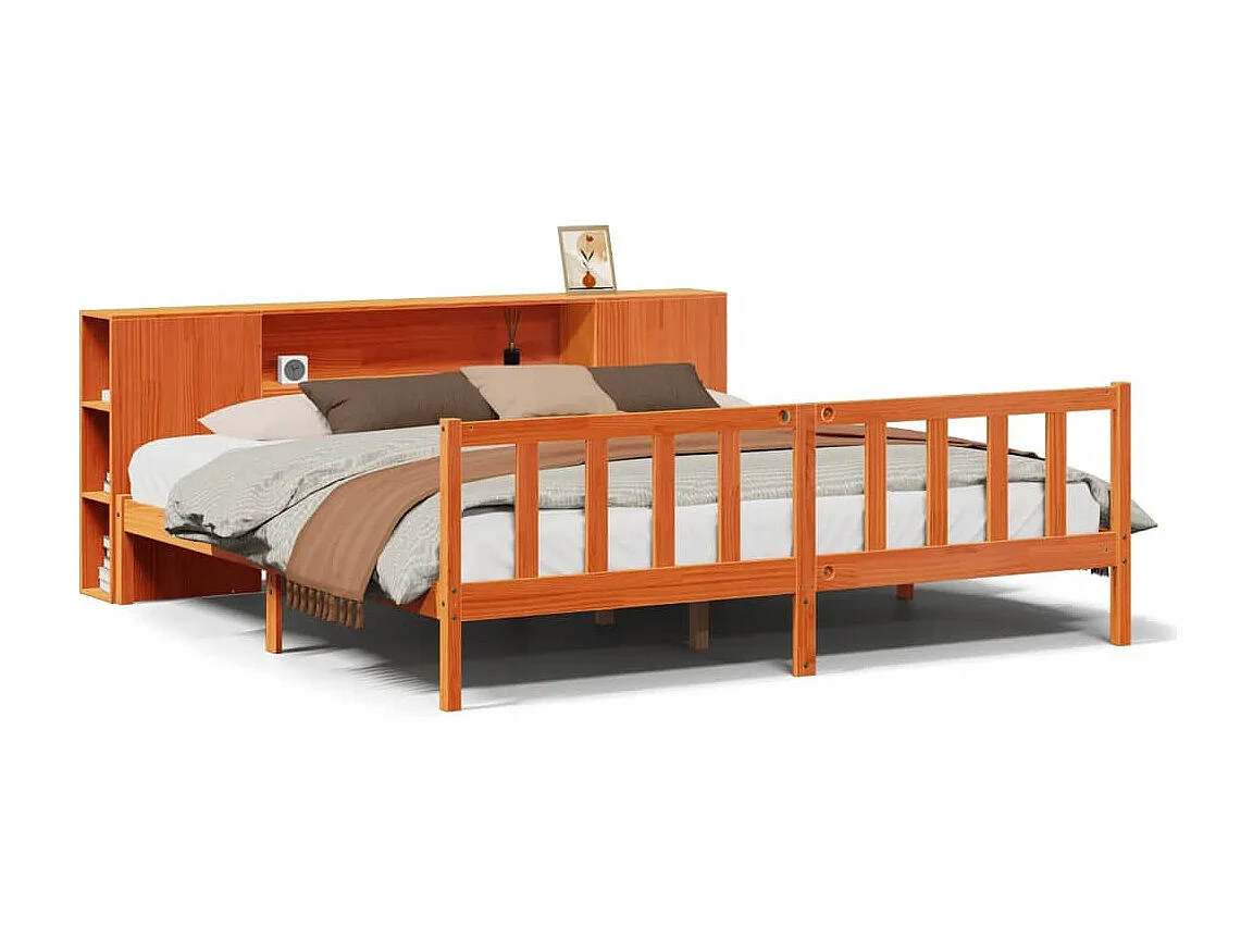 Massivholzbett mit Regal ohne Matratze Wachsbraun 180x200 cm