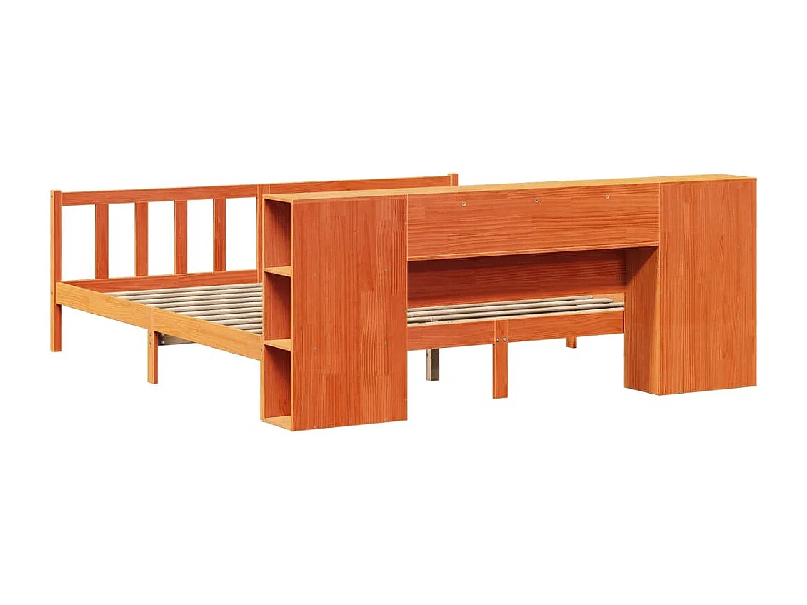 Massivholzbett mit Regal ohne Matratze Wachsbraun 180x200 cm