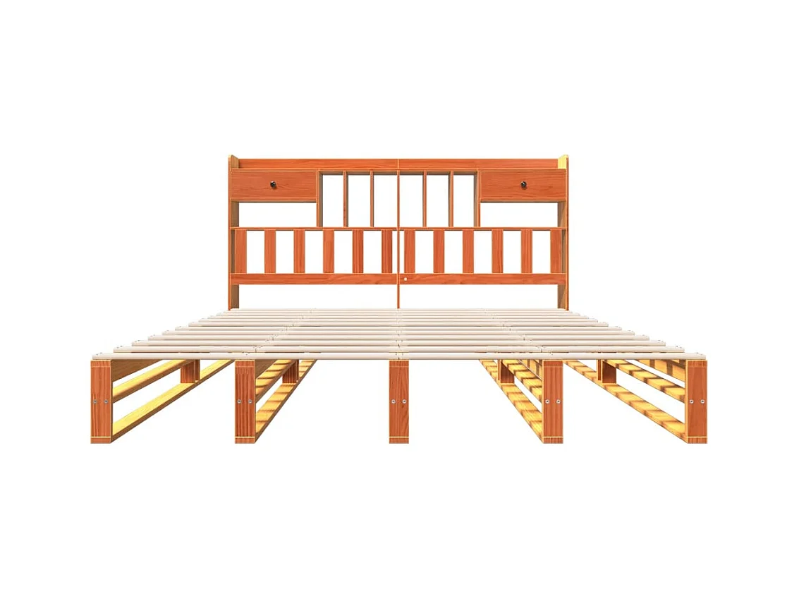 Lit bibliothèque sans matelas cire marron 200x200 cm pin massif