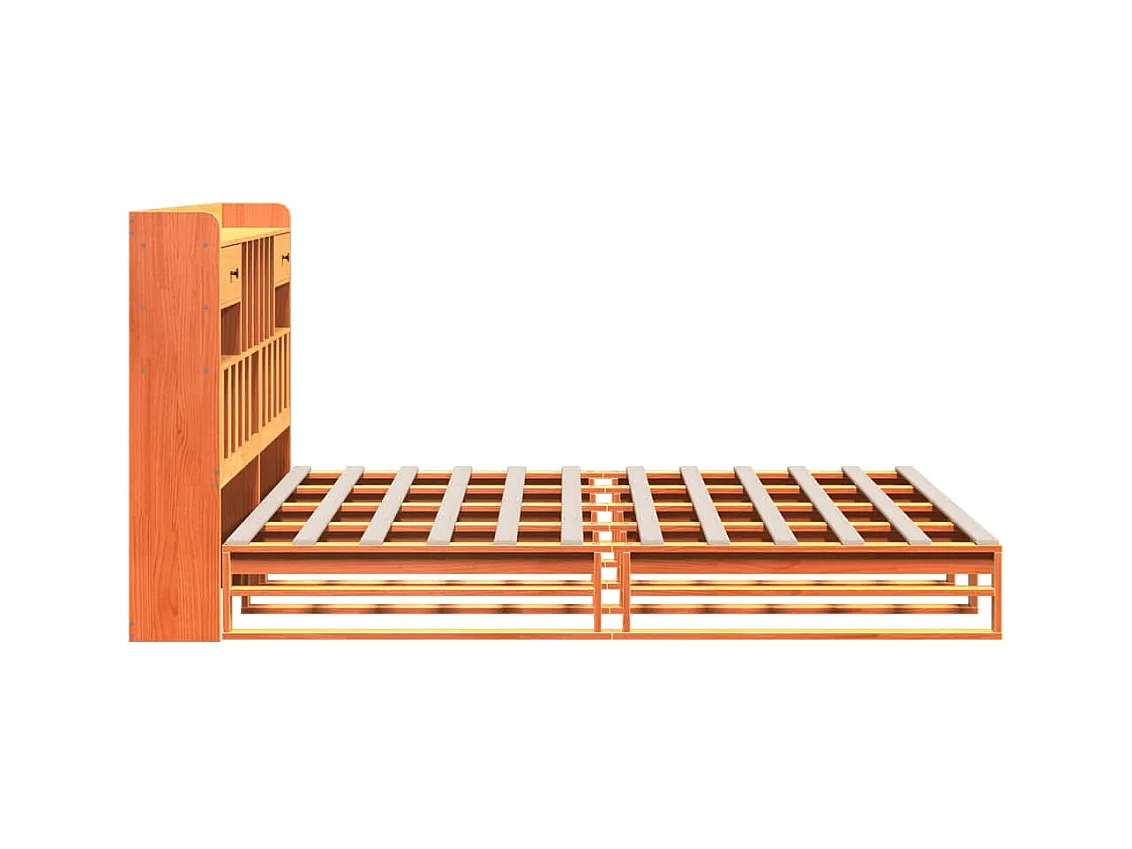 Lit bibliothèque sans matelas cire marron 200x200 cm pin massif