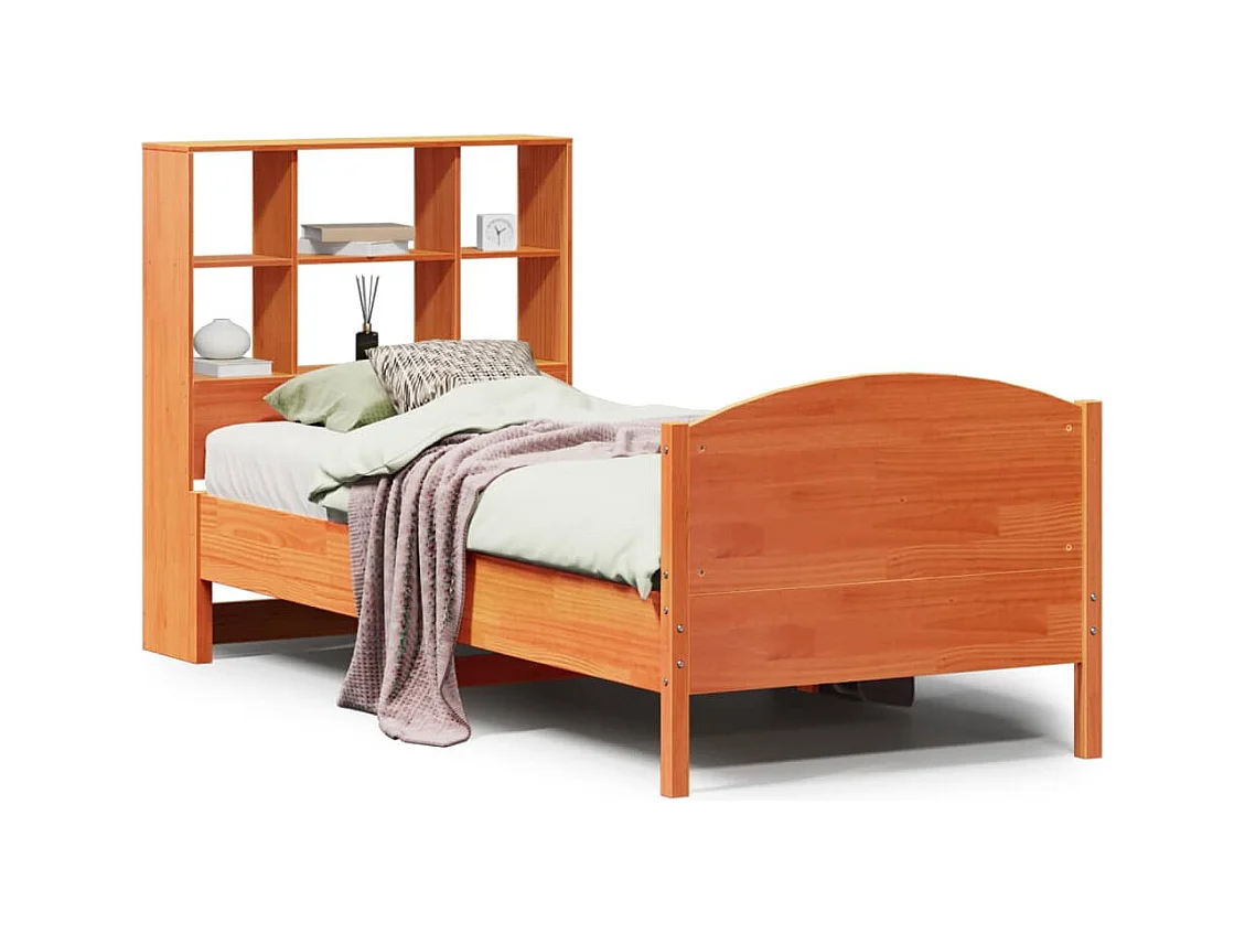 Lit bibliothèque sans matelas cire marron 100x200 cm pin massif