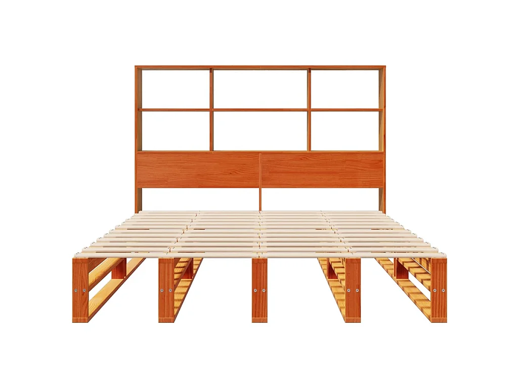 Lit bibliothèque sans matelas cire marron 150x200cm bois massif
