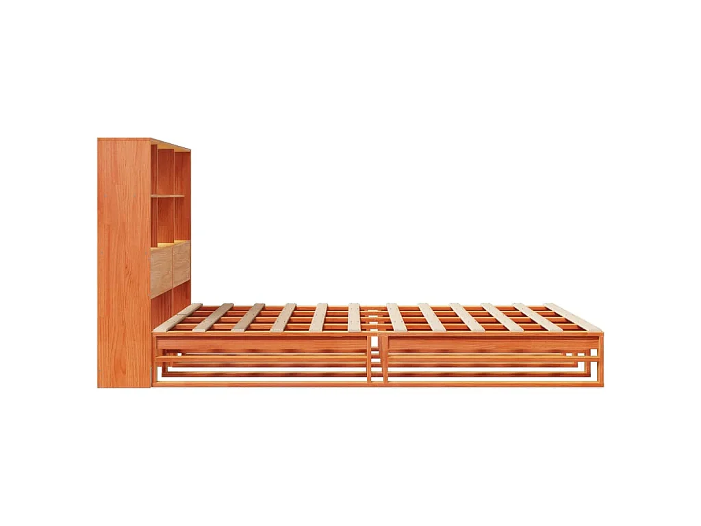 Lit bibliothèque sans matelas cire marron 150x200cm bois massif