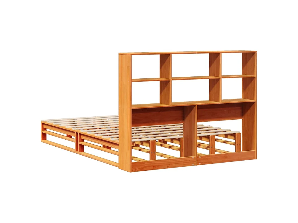 Lit bibliothèque sans matelas cire marron 150x200cm bois massif