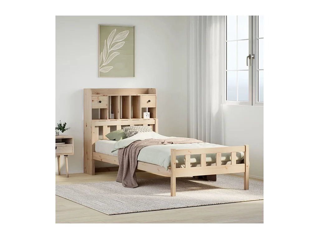 Letto Libreria senza Materasso 100x200 cm in Legno di Pino