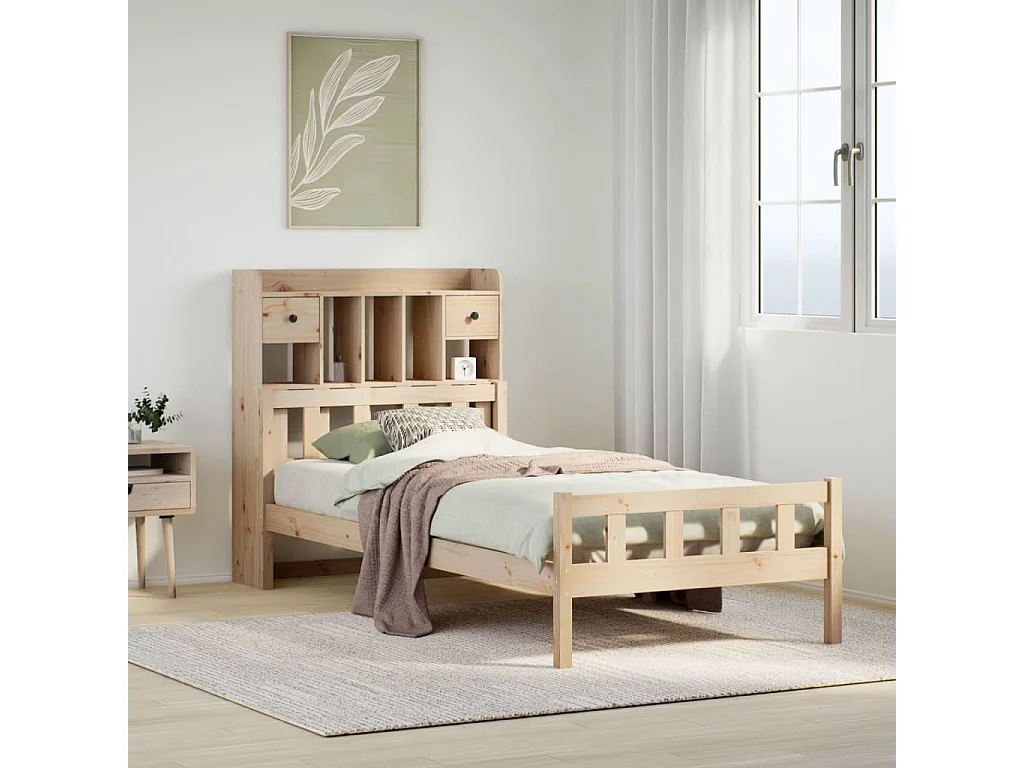 Lit bibliothèque sans matelas 100x200 cm bois massif de pin