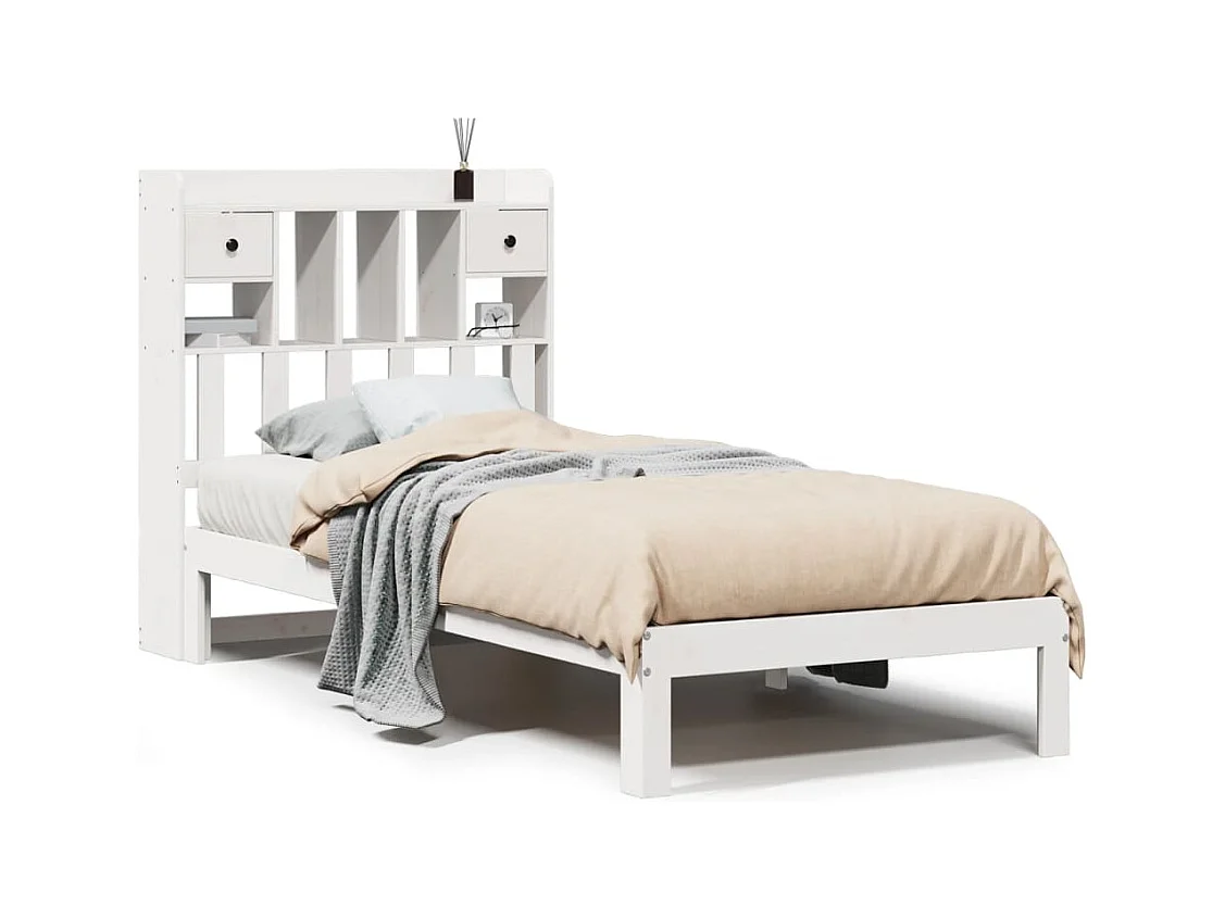 Lit bibliothèque sans matelas blanc 90x200cm bois de pin massif