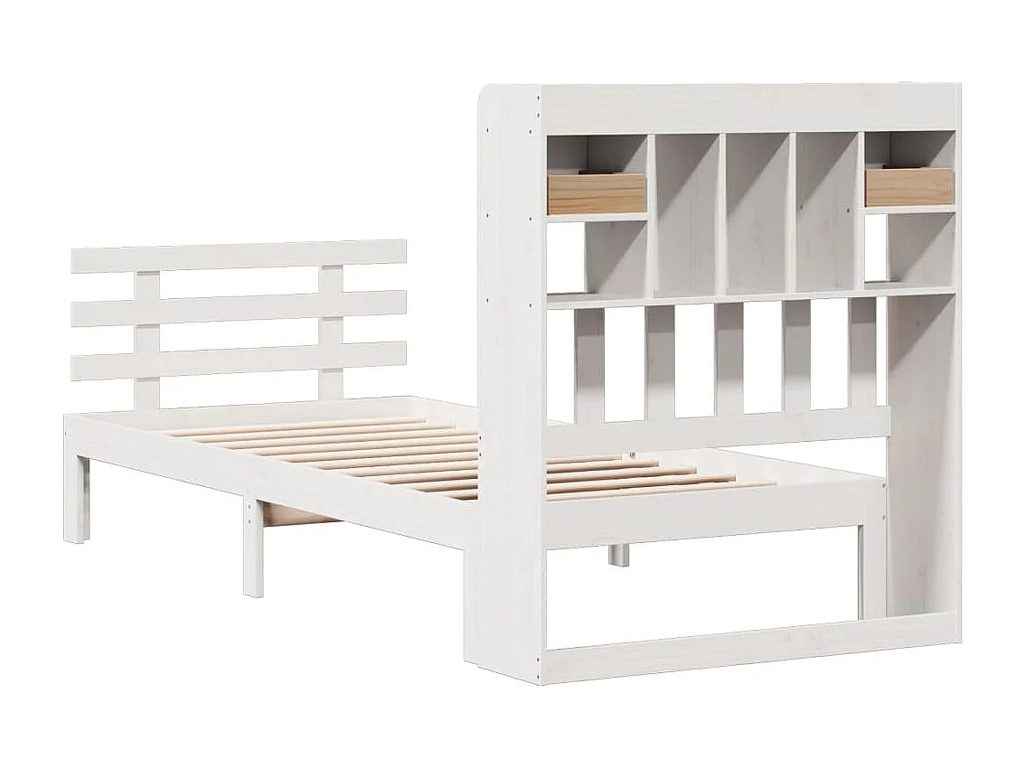 Lit bibliothèque sans matelas blanc 90x200cm bois de pin massif