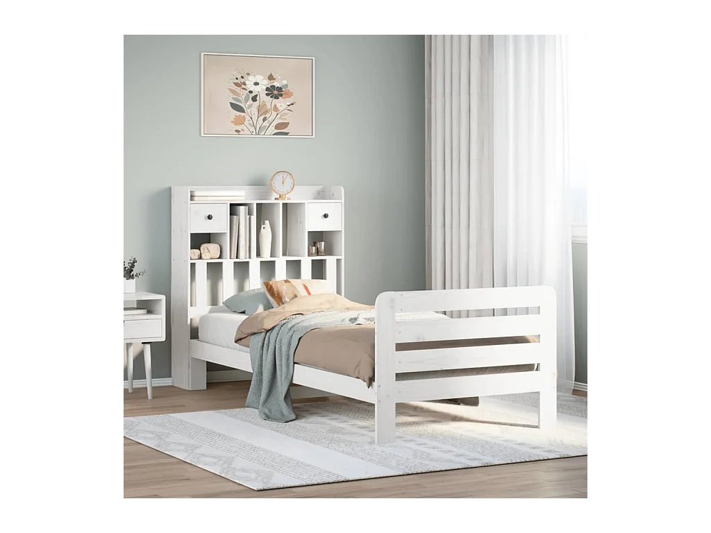 Letto Libreria senza Materasso Bianca 90x200 cm Legno di Pino
