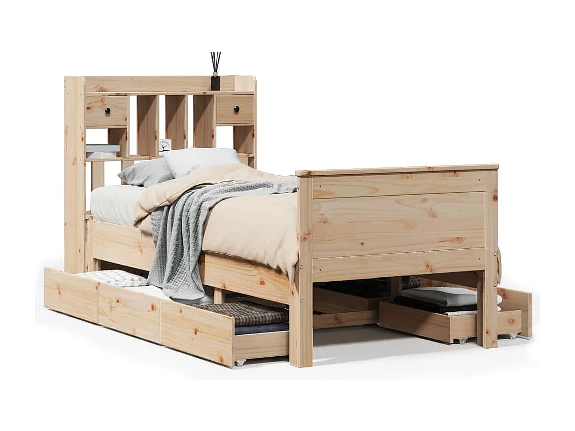 Letto Libreria senza Materasso 100x200 cm in Legno di Pino