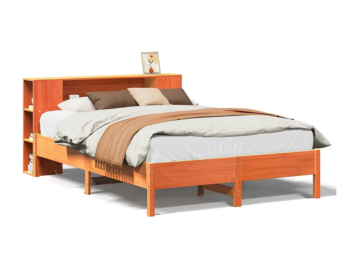 Letto Libreria senza Materasso Marrone Cera 140x200 cm in Pino
