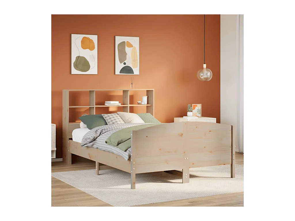 Lit bibliothèque sans matelas 150x200 cm bois massif de pin