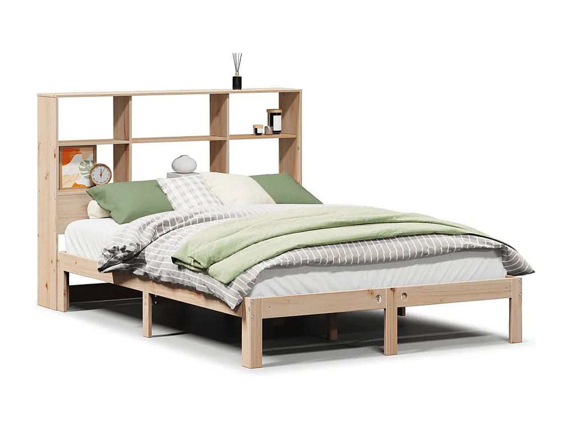 Massivholzbett mit Regal ohne Matratze 140x190 cm Kiefer