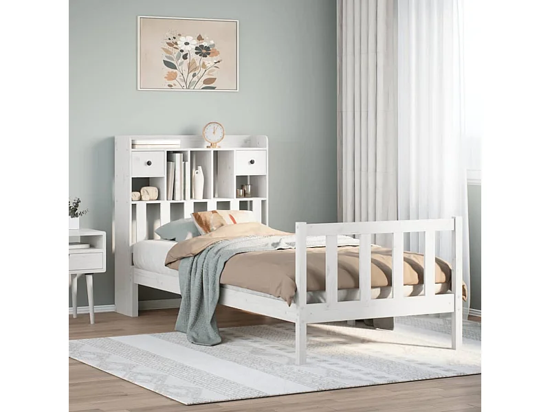 Letto Libreria senza Materasso Bianca 90x200 cm Legno di Pino