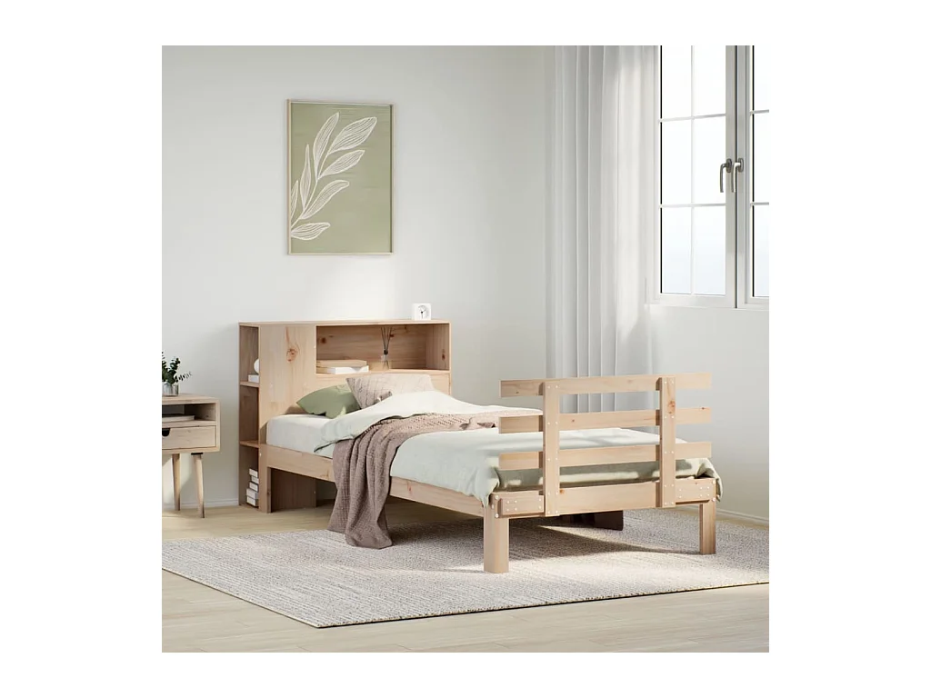 Bed met boekenkast zonder matras massief grenenhout 100x200 cm