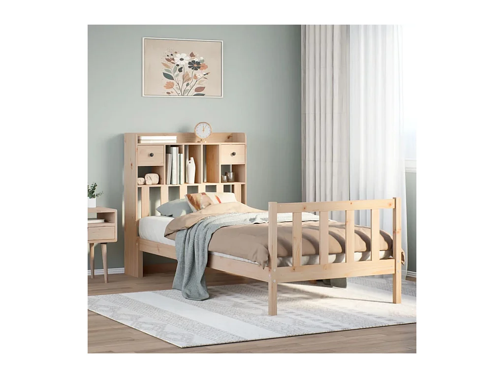 Giroletto con Libreria senza Materasso 75x190 cm in Legno Pino