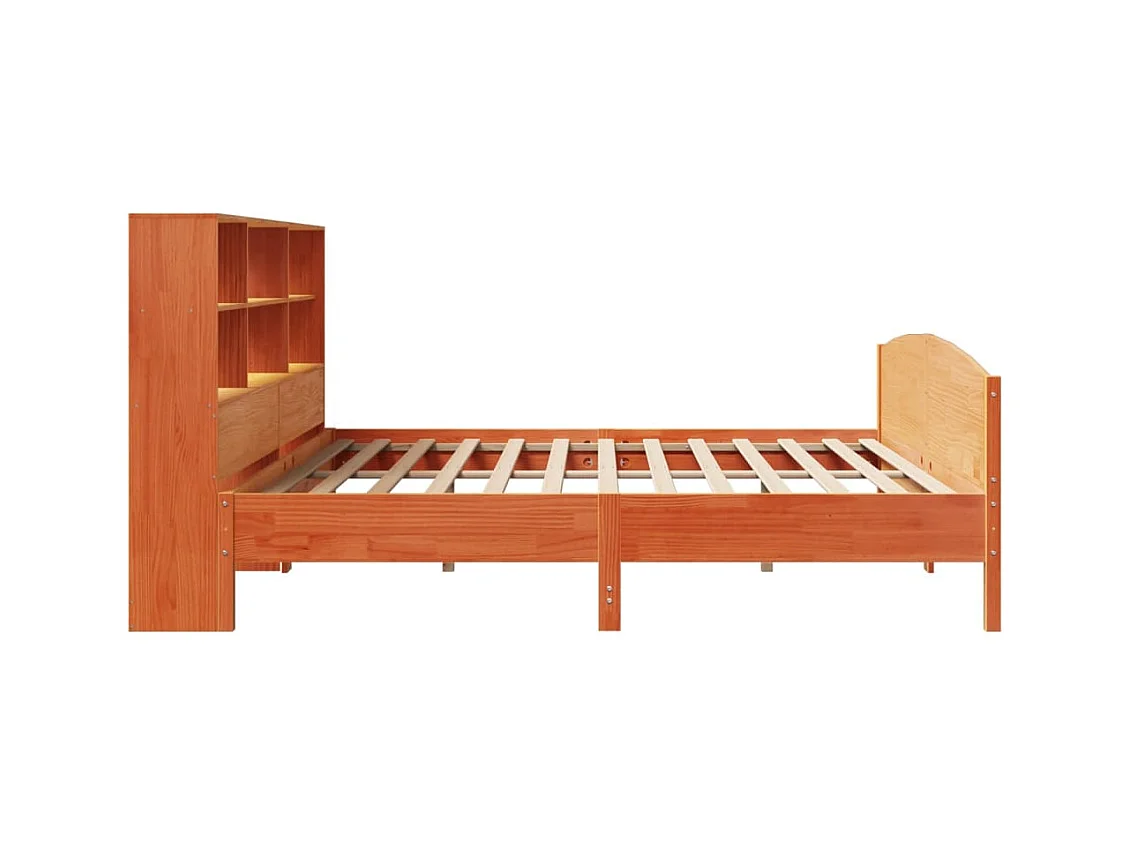 Massivholzbett mit Regal ohne Matratze Wachsbraun 180x200 cm