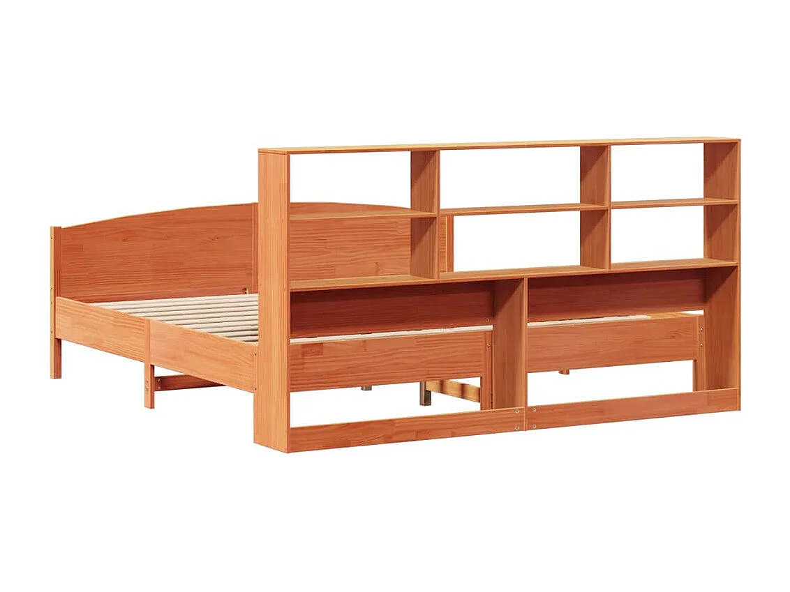 Massivholzbett mit Regal ohne Matratze Wachsbraun 180x200 cm