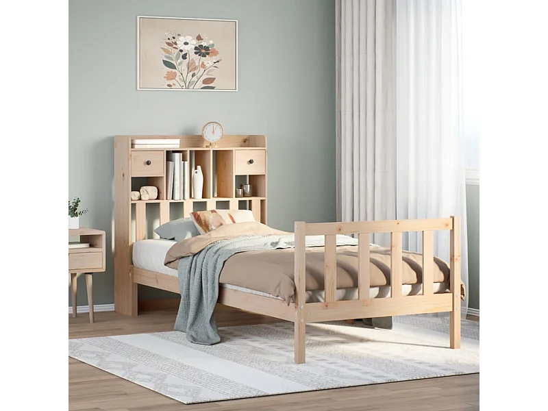 Cama con estantería sin colchón madera maciza de pino 90x190 cm