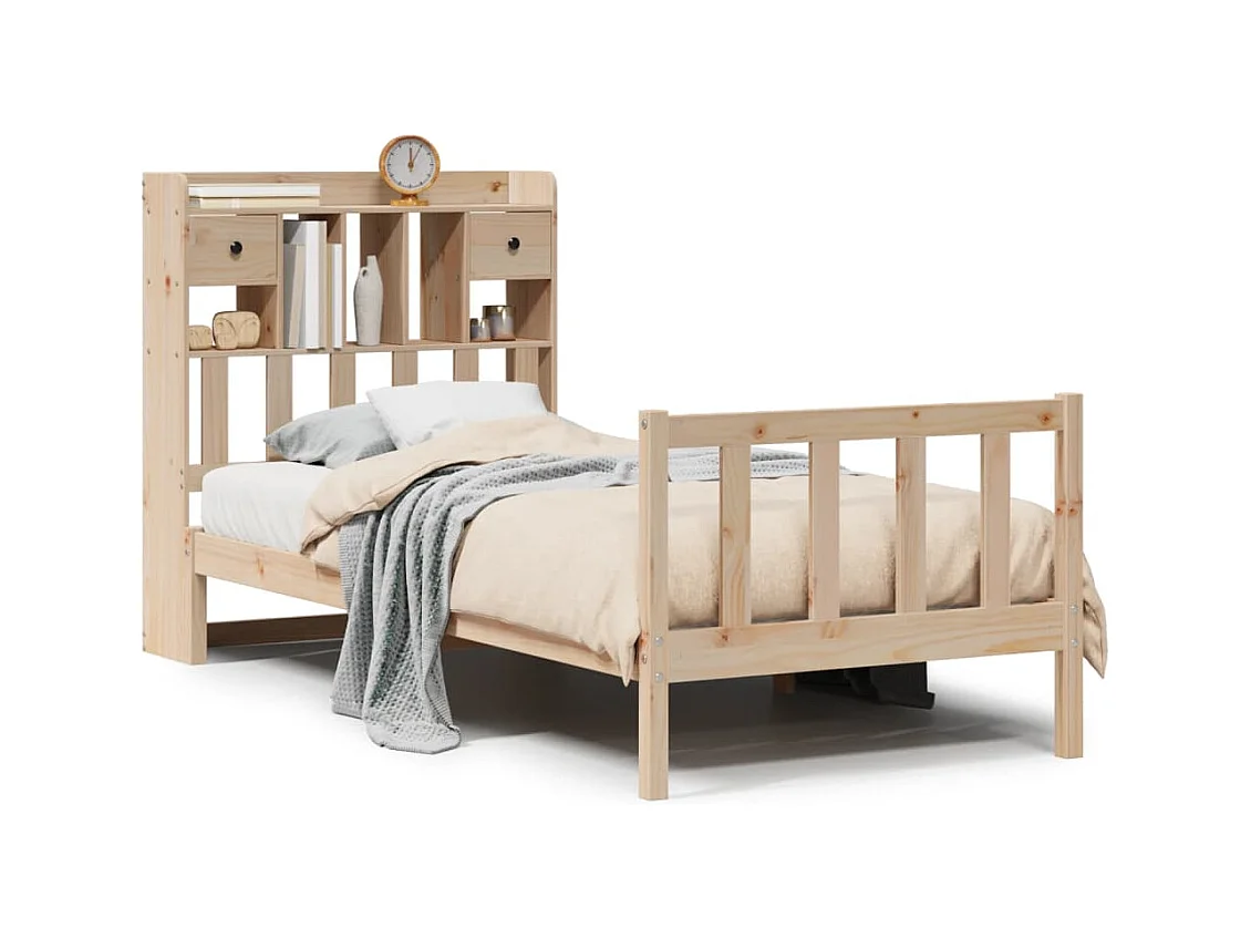 Cama con estantería sin colchón madera maciza de pino 90x190 cm