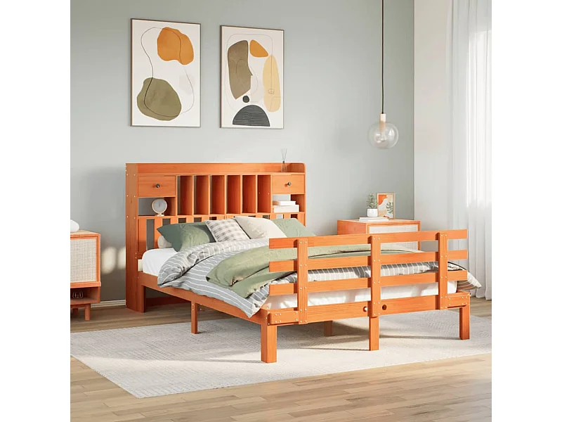 Cama con estantería sin colchón madera maciza marrón 150x200 cm