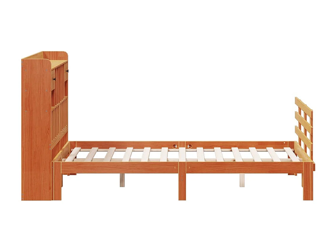 Cama con estantería sin colchón madera maciza marrón 150x200 cm