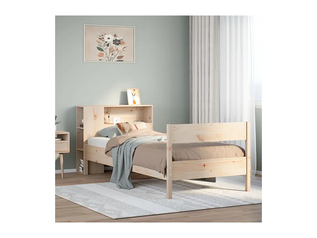 Bed met boekenkast zonder matras massief grenenhout 100x200 cm