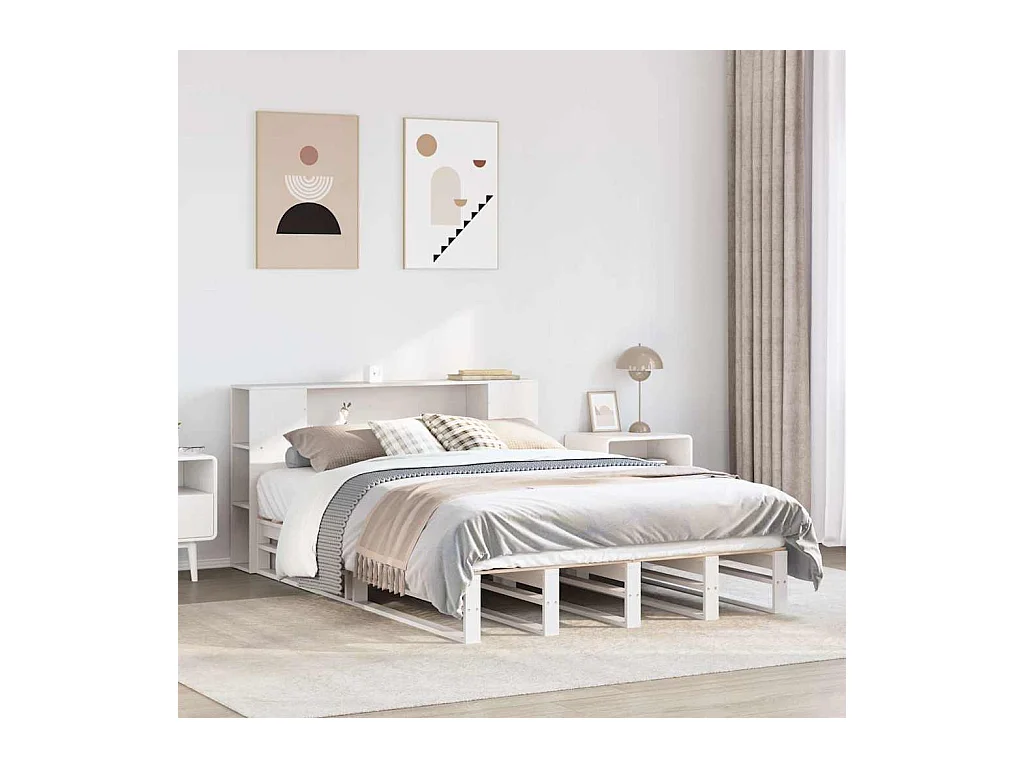 Lit bibliothèque sans matelas blanc 140x190 cm bois massif