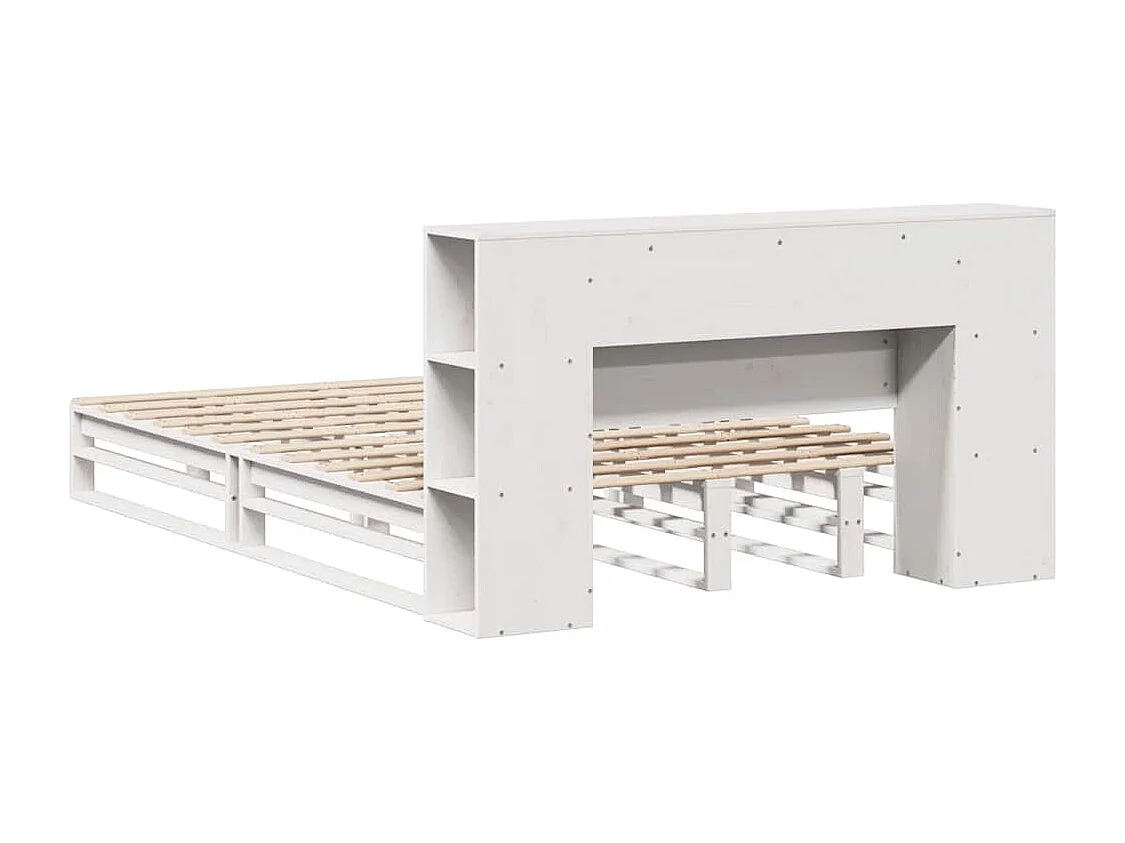 Lit bibliothèque sans matelas blanc 140x190 cm bois massif