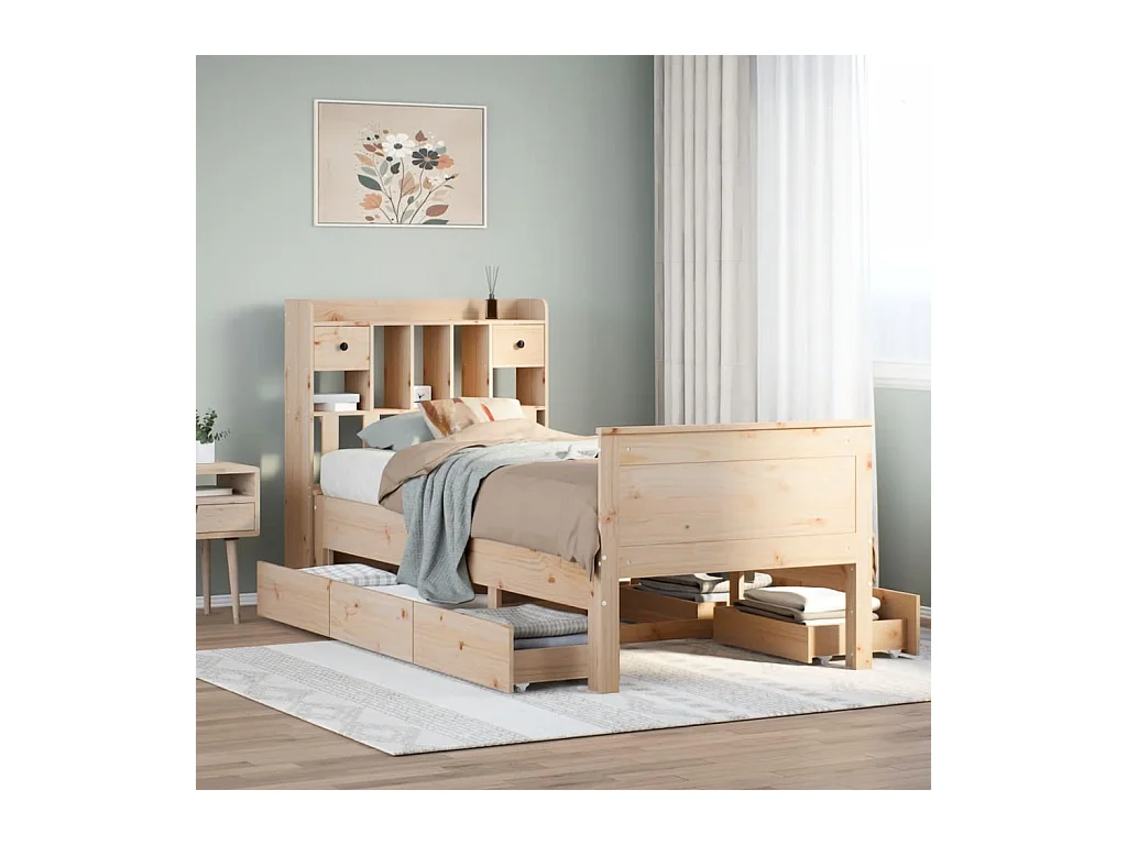 Lit bibliothèque sans matelas 90x200 cm bois de pin massif