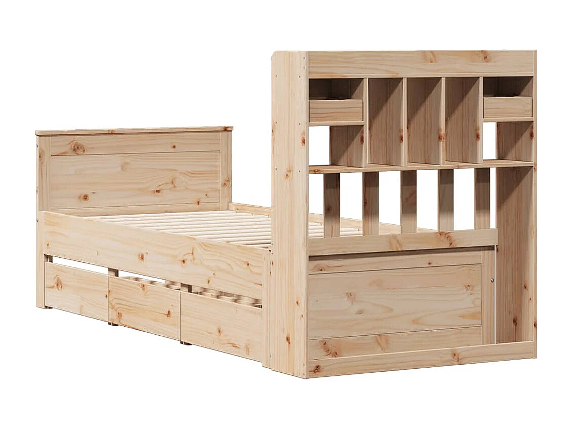 Bed met boekenkast zonder matras massief grenenhout 90x200 cm