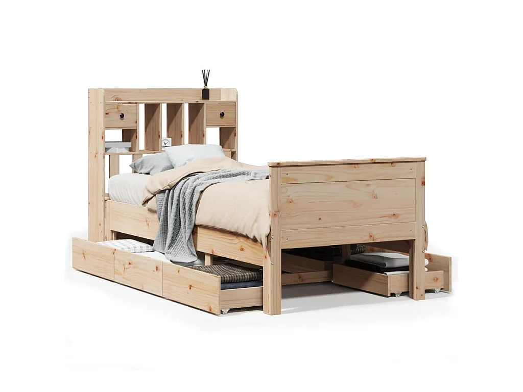 Bed met boekenkast zonder matras massief grenenhout 90x200 cm