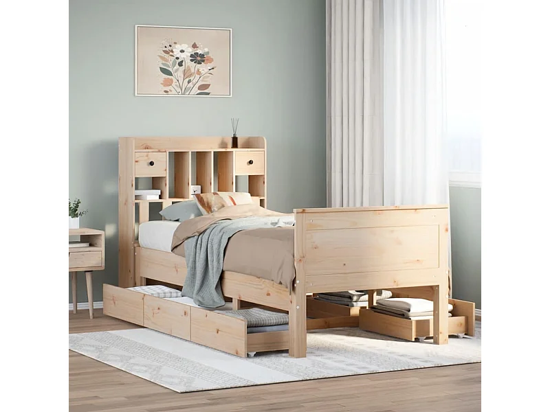 Letto Libreria senza Materasso 90x200 cm Legno Massello Pino