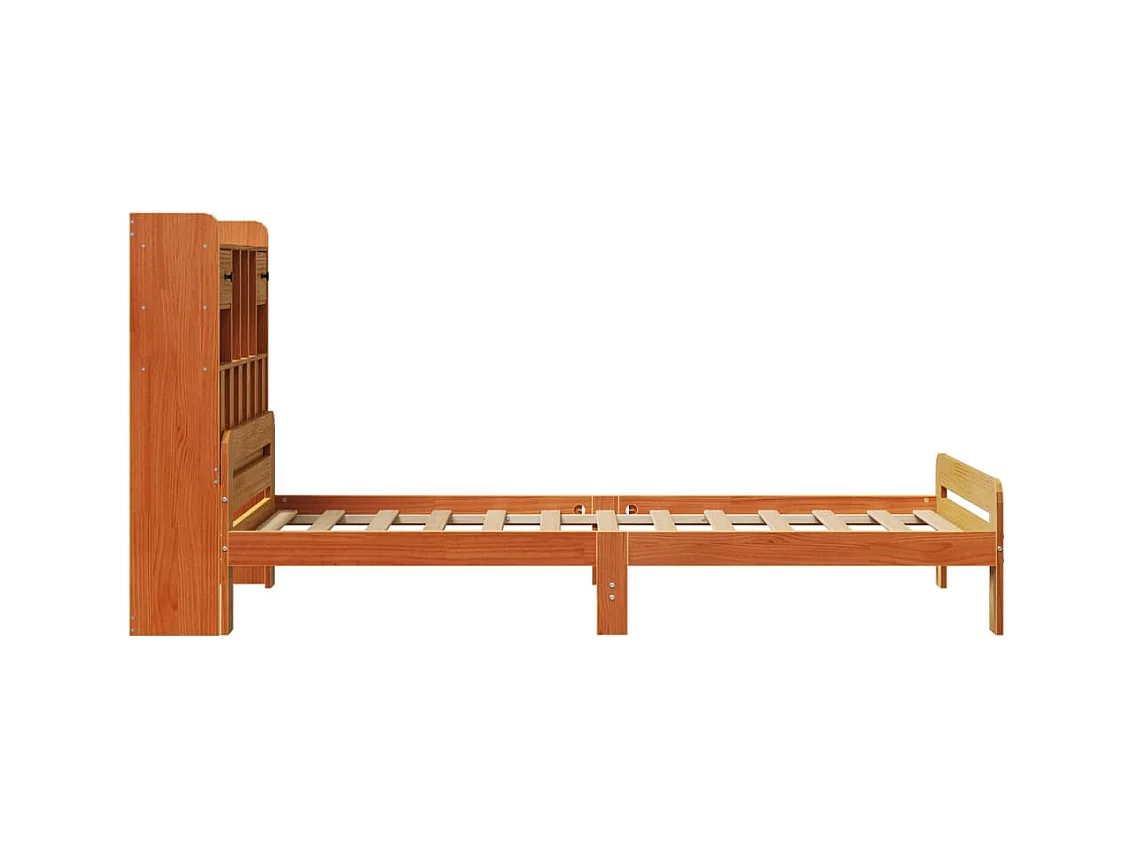 Lit bibliothèque sans matelas cire marron 75x190 cm pin massif