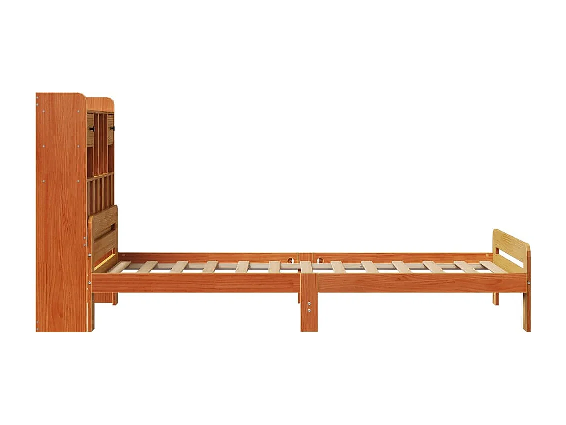 Bed met boekenkast zonder matras grenenhout wasbruin 75x190 cm