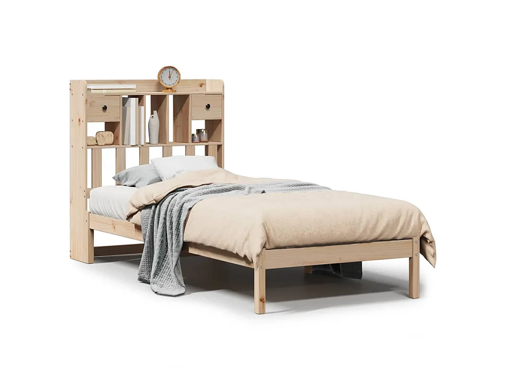 Lit bibliothèque sans matelas 90x200 cm bois de pin massif