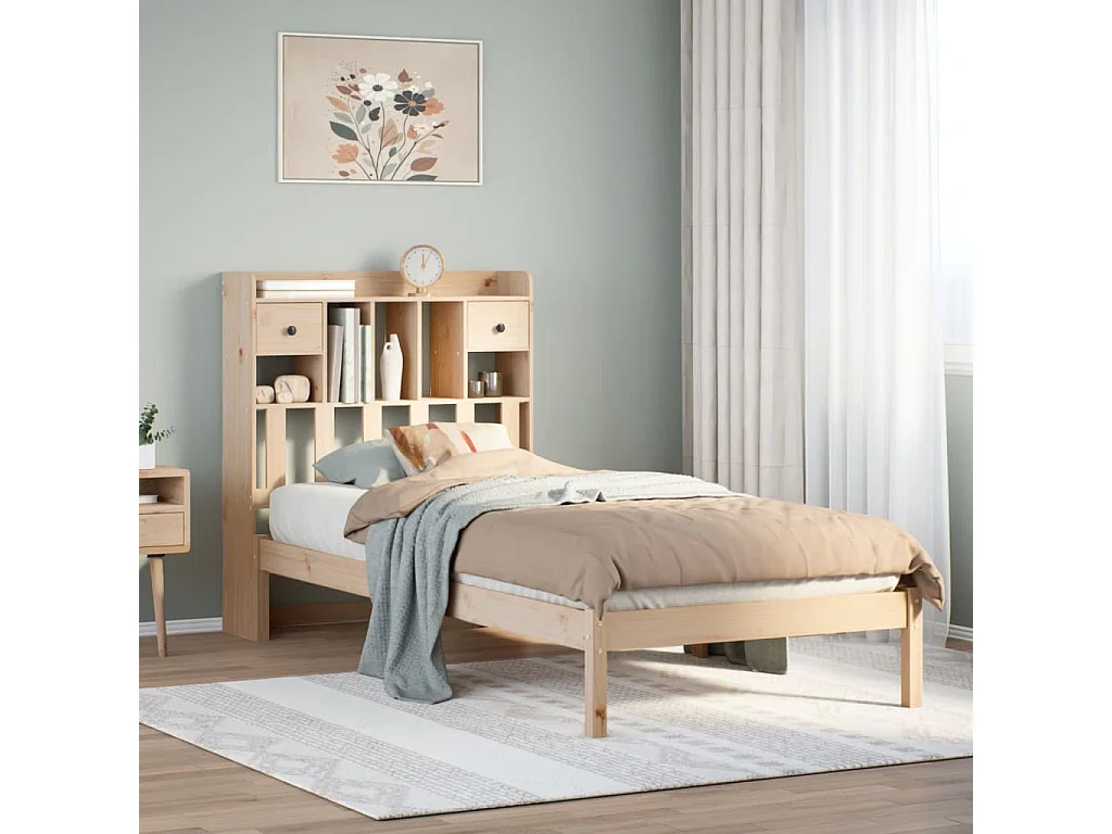 Lit bibliothèque sans matelas 90x200 cm bois de pin massif