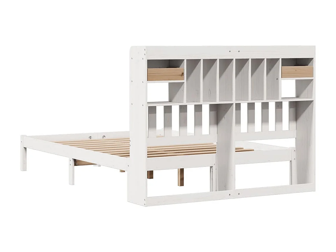 Lit bibliothèque sans matelas blanc 160x200 cm bois pin massif
