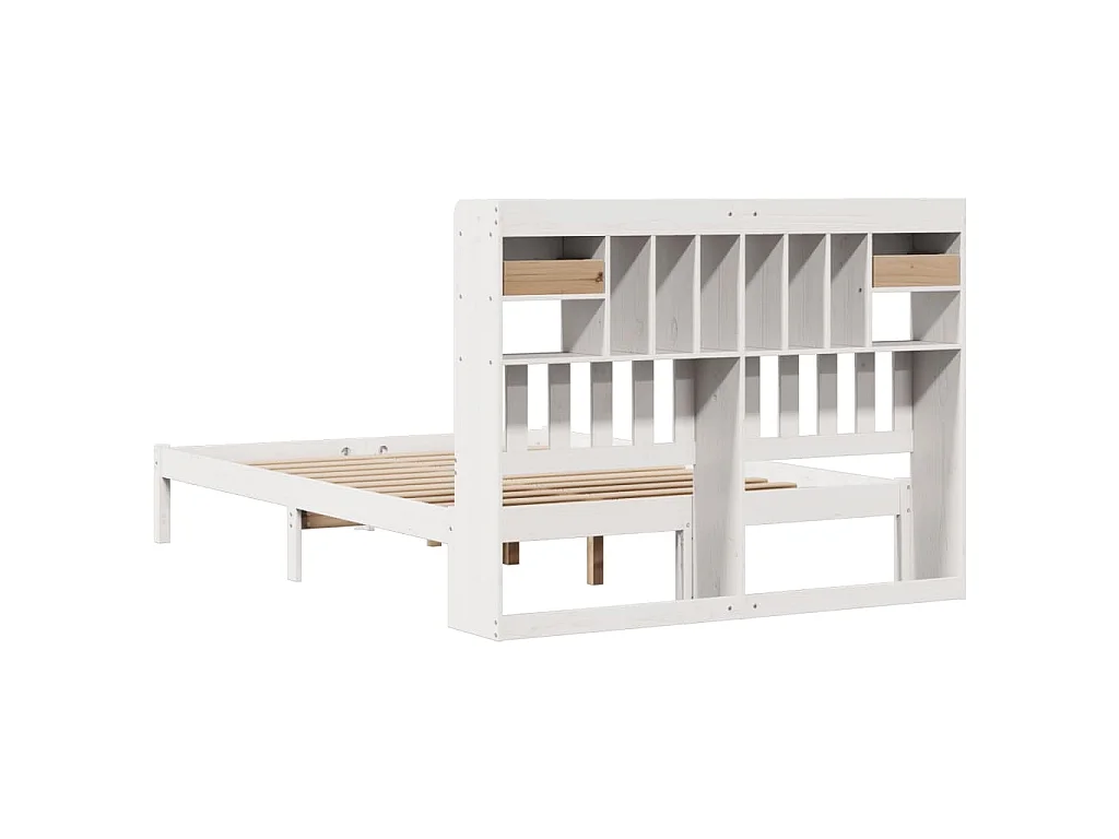 Lit bibliothèque sans matelas blanc 160x200 cm bois pin massif