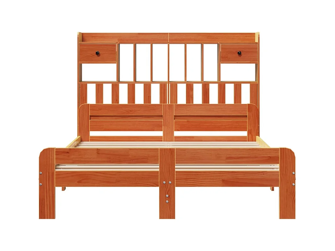 Lit bibliothèque sans matelas cire marron 140x190 cm pin massif