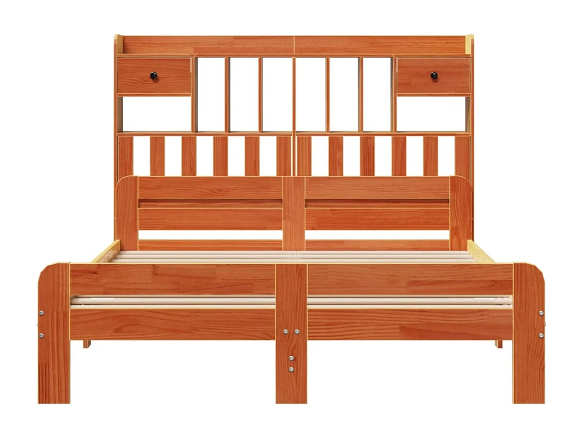 Bed met boekenkast zonder matras grenenhout wasbruin 140x190 cm