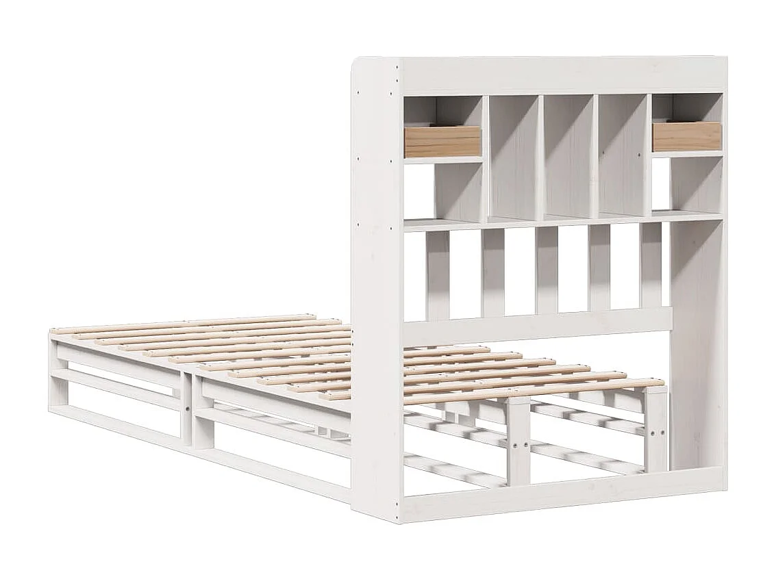Lit bibliothèque sans matelas blanc 90x200cm bois de pin massif